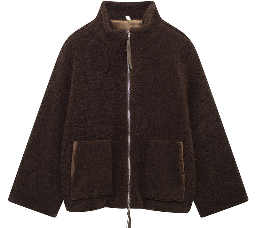 Turtleneck Zip Up Long Sleeve Plush Jacket