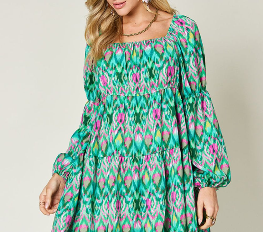 Double Take Full Size Printed Long Sleeve Dress