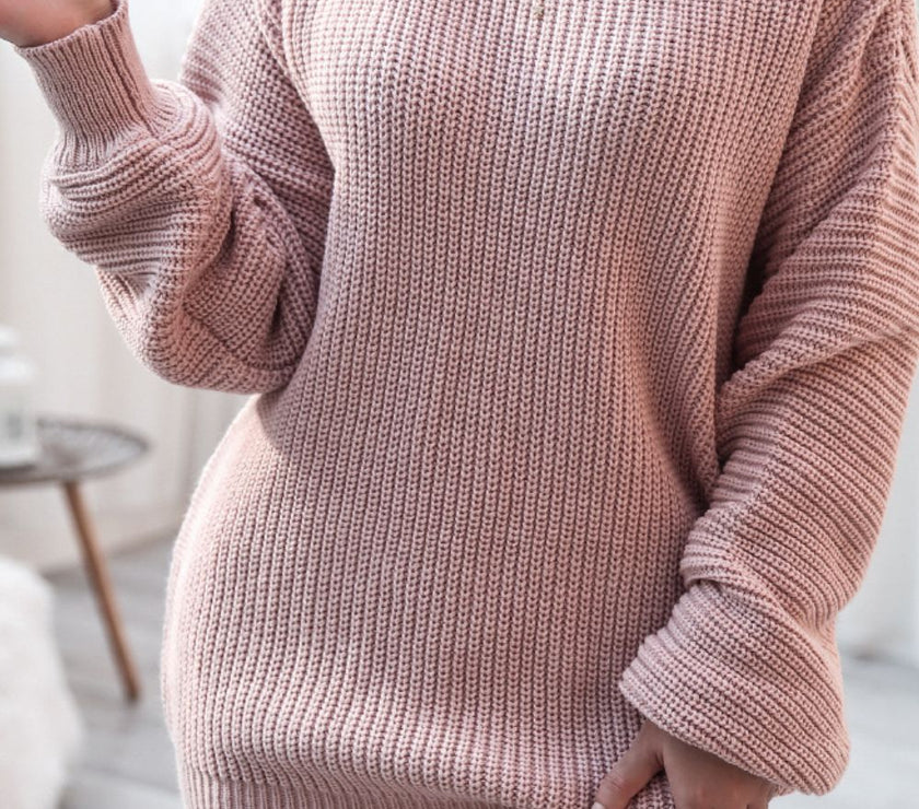 Boat Neck Long Sleeve Mini Sweater Dress