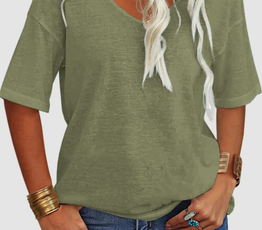 V-Neck Dropped Shoulder Half Sleeve T-Shirt