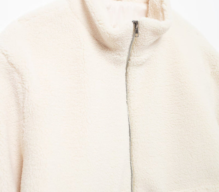 Turtleneck Zip Up Long Sleeve Plush Jacket