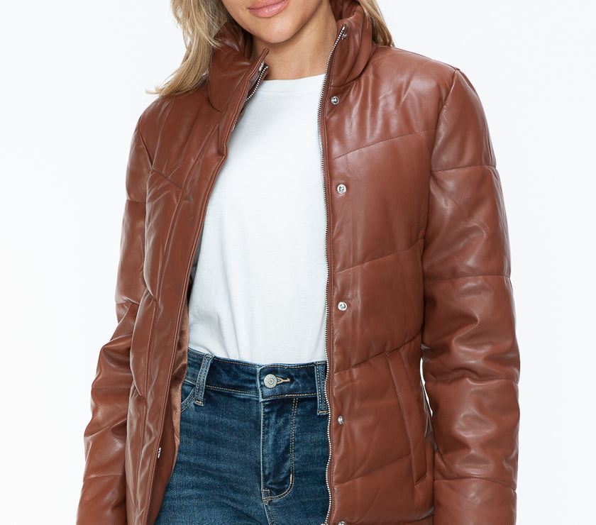 Snobbish Pocketed Zip Up Turtleneck Puffer Jacket