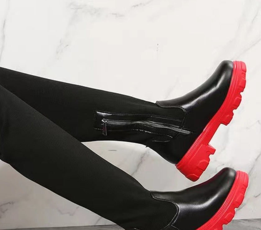 PU Leather Round Toe Platform Boots