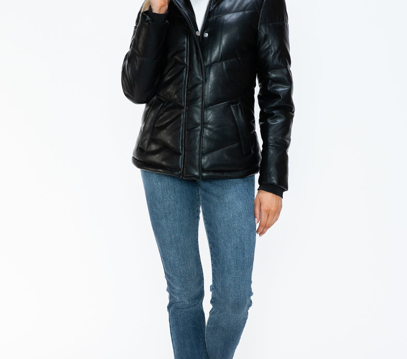 Snobbish Pocketed Zip Up Turtleneck Puffer Jacket