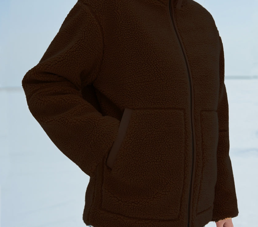 Turtleneck Zip Up Long Sleeve Plush Jacket