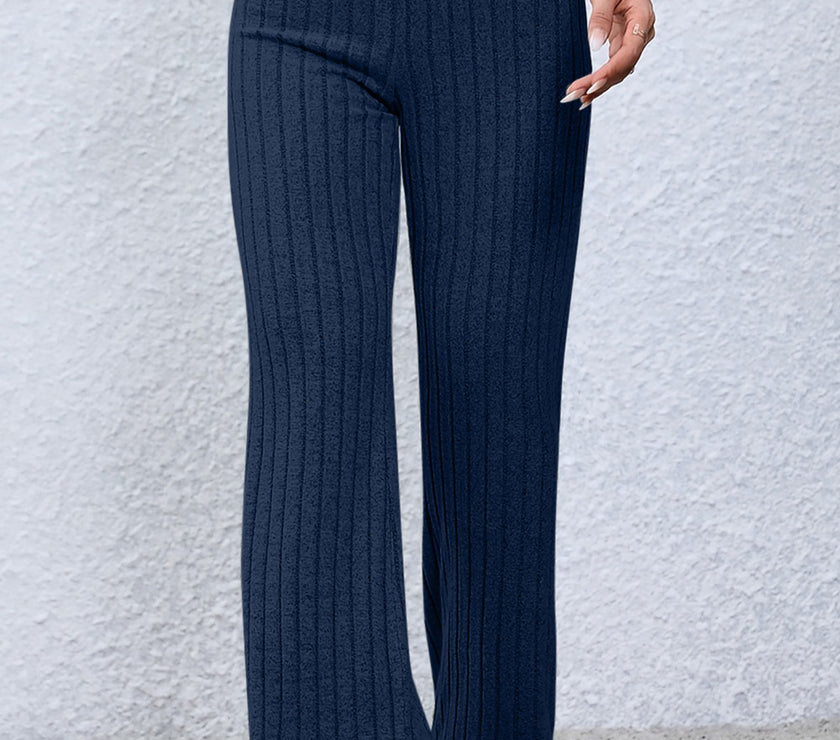 Basic Bae Full Size Ribbed High Waist Flare Pants