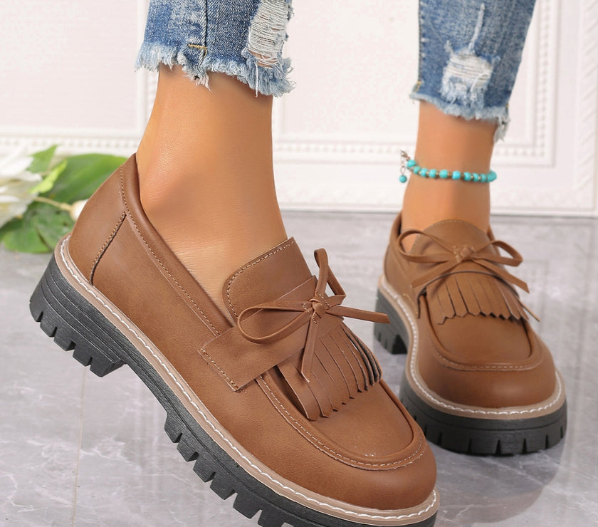 PU Leather Bow Platform Loafers