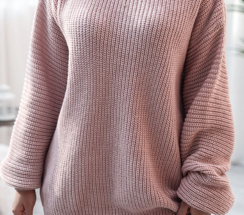 Boat Neck Long Sleeve Mini Sweater Dress