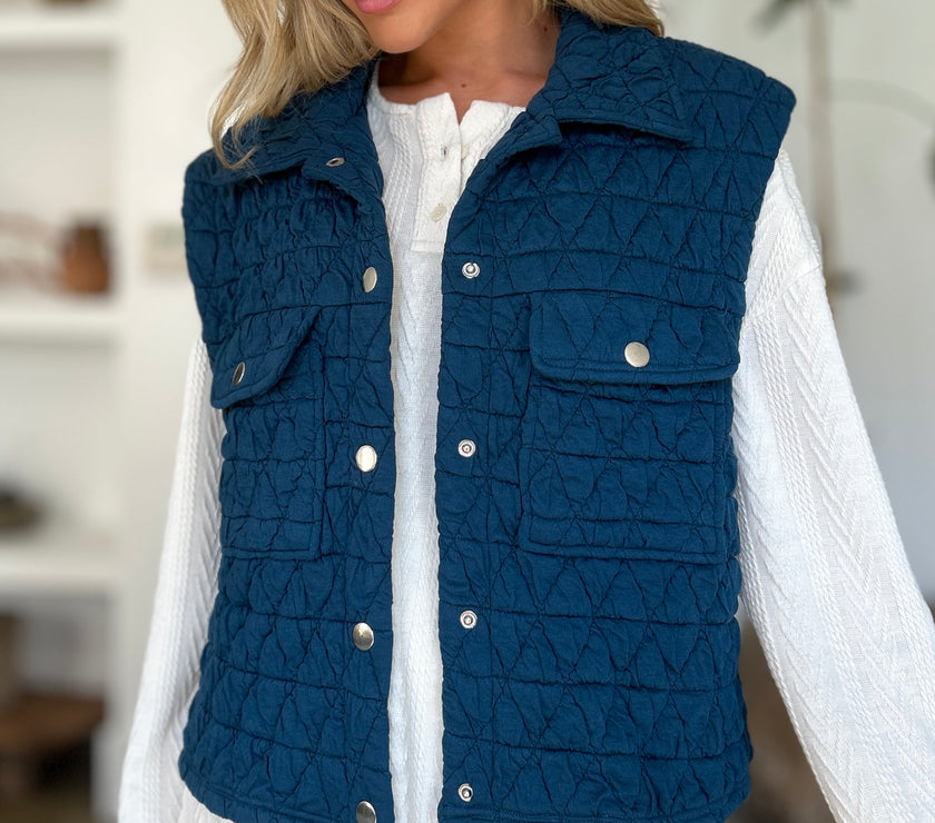 Double Take Full Size Pocketed Texture Snap Down Vest Coat