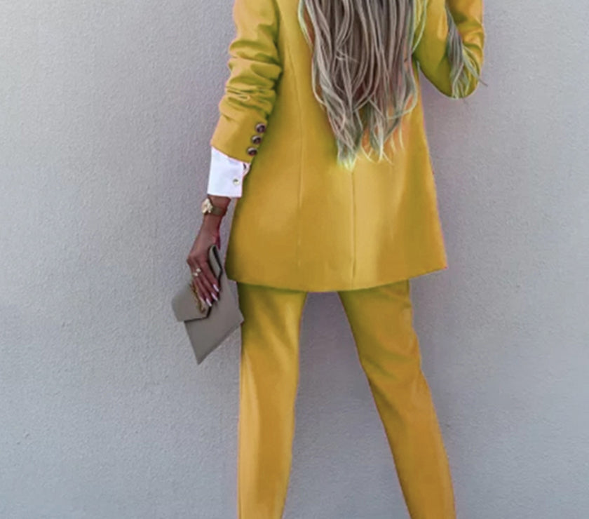 Lapel Collar Long Sleeve Blazer and Pants Set