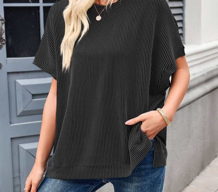 Lovelet Texture Round Neck Short Sleeve T-Shirt