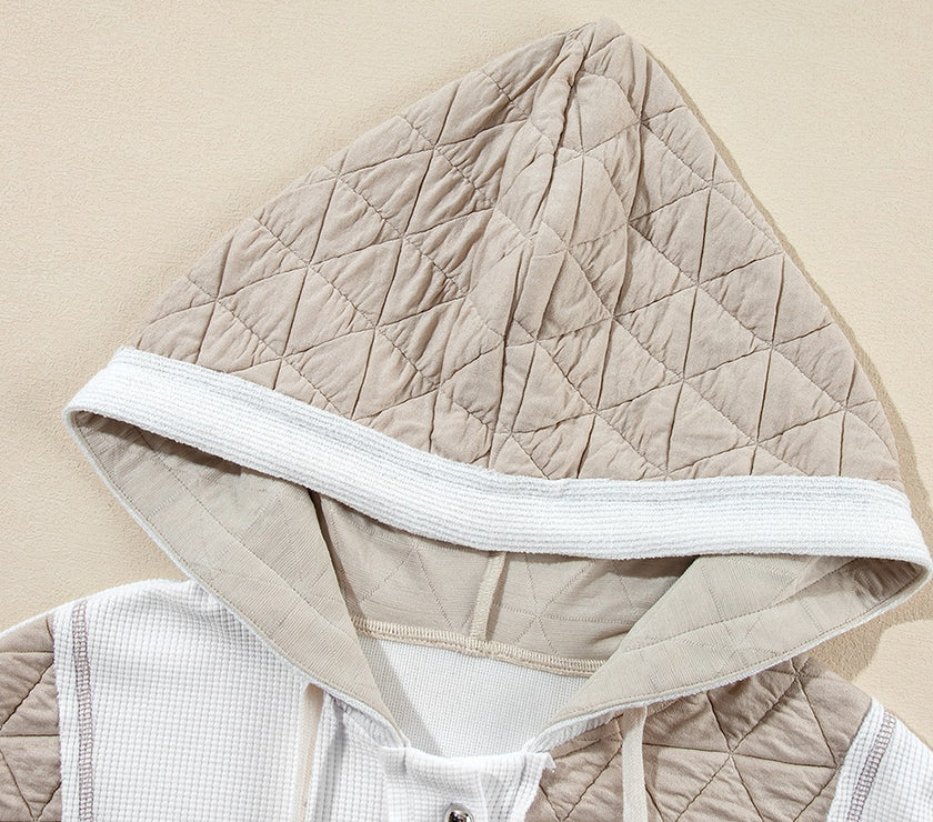 Drawstring Color Block Long Sleeve Jacket