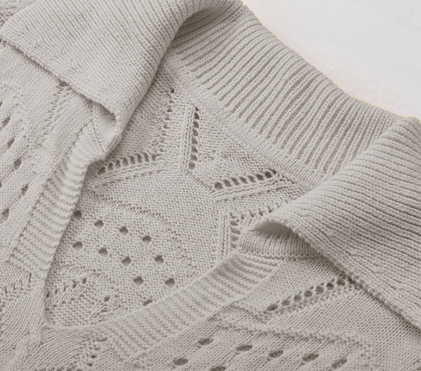 Hollow Out Johnny Collar Sweater