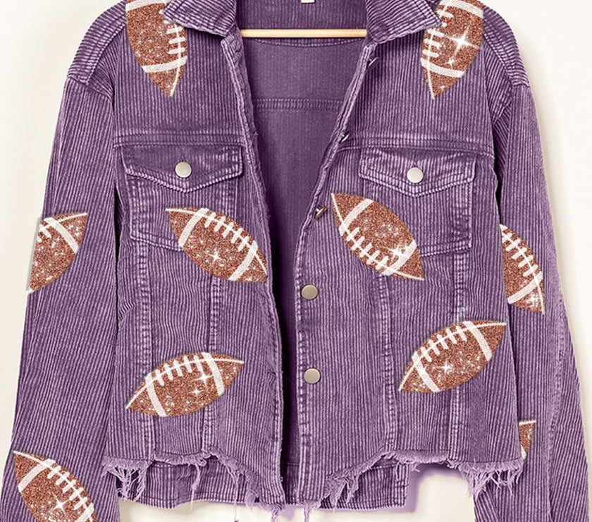 BiBi Football Sequin Embroidery Washed Corduroy Jacket