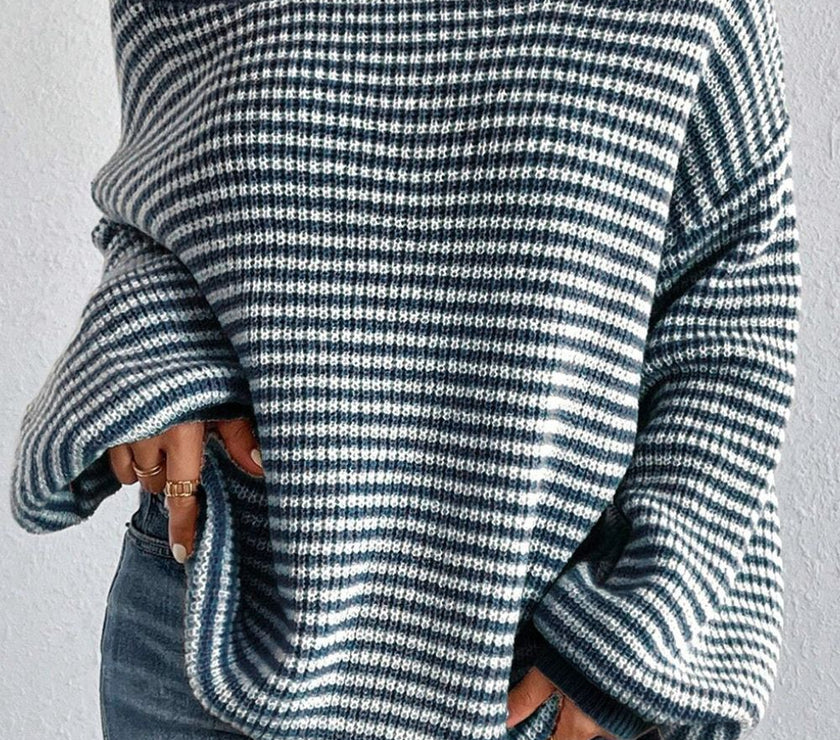 Striped Boat Neck Long Sleeve Sweater