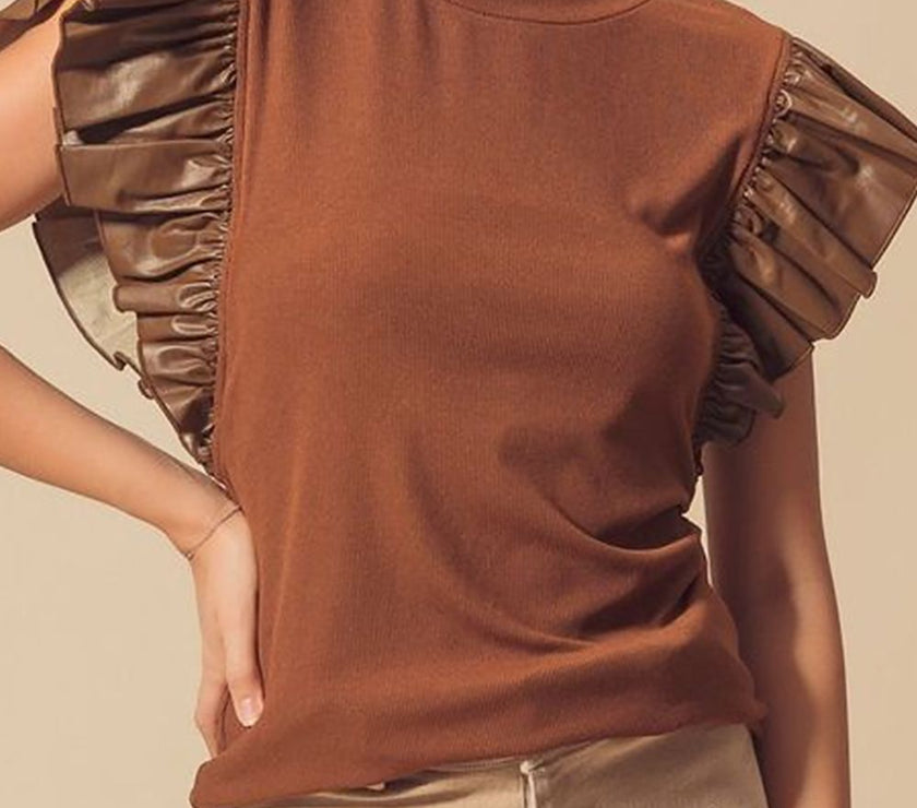 Ruffled Round Neck Cap Sleeve Blouse