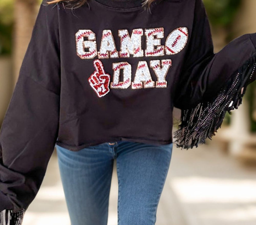 GAME DAY Fringe Long Sleeve Sweatshirt
