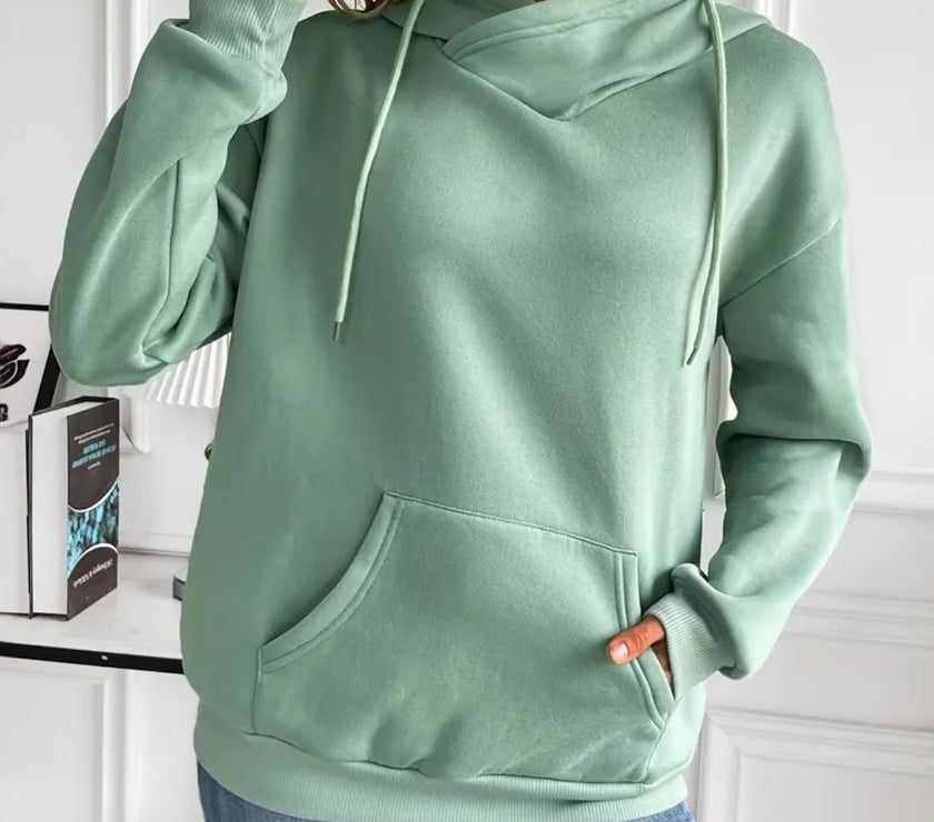 Drawstring Long Sleeve Hoodie with Kangaroo Pocket