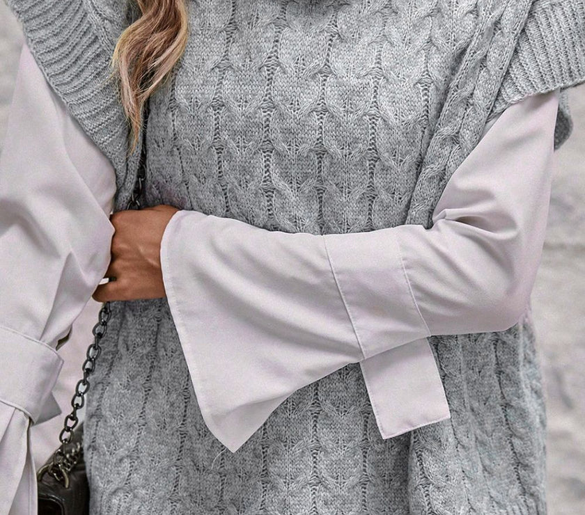 Cable Knit Turtleneck Short Sleeve Sweater