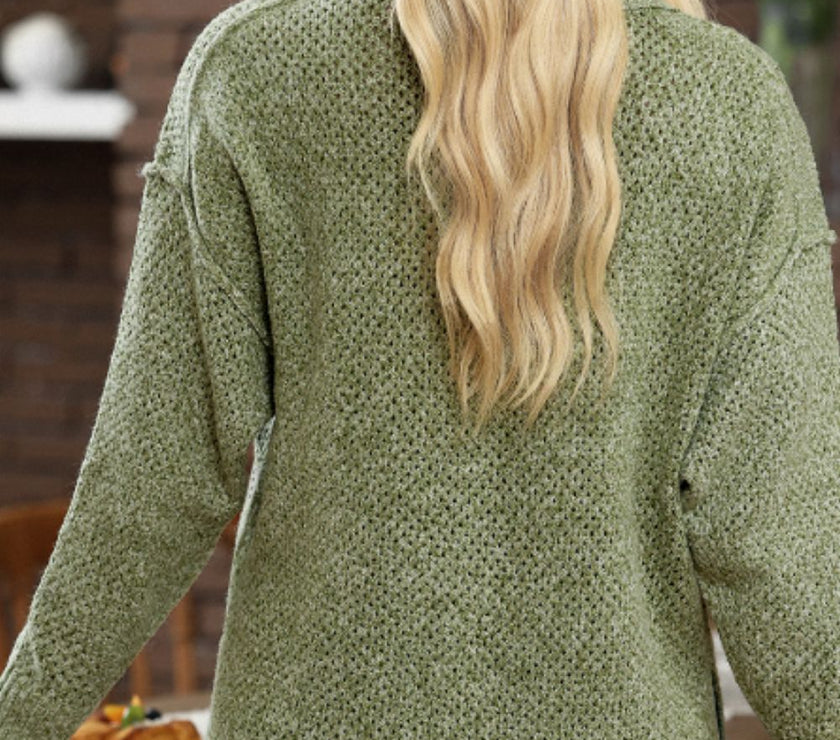 V-Neck Dropped Shoulder Long Sleeve Sweater