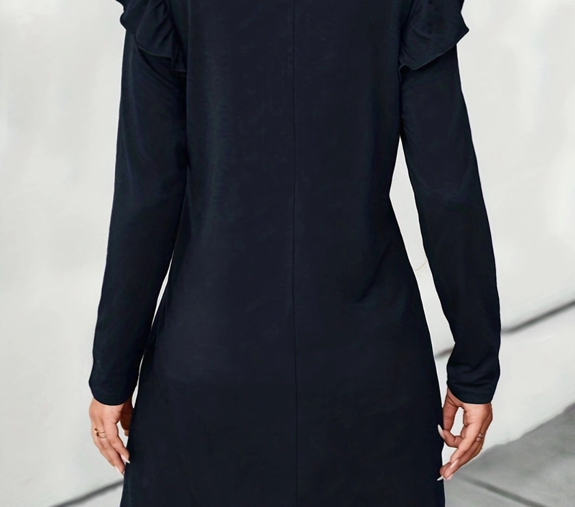 Ruffled Round Neck Long Sleeve Mini Dress