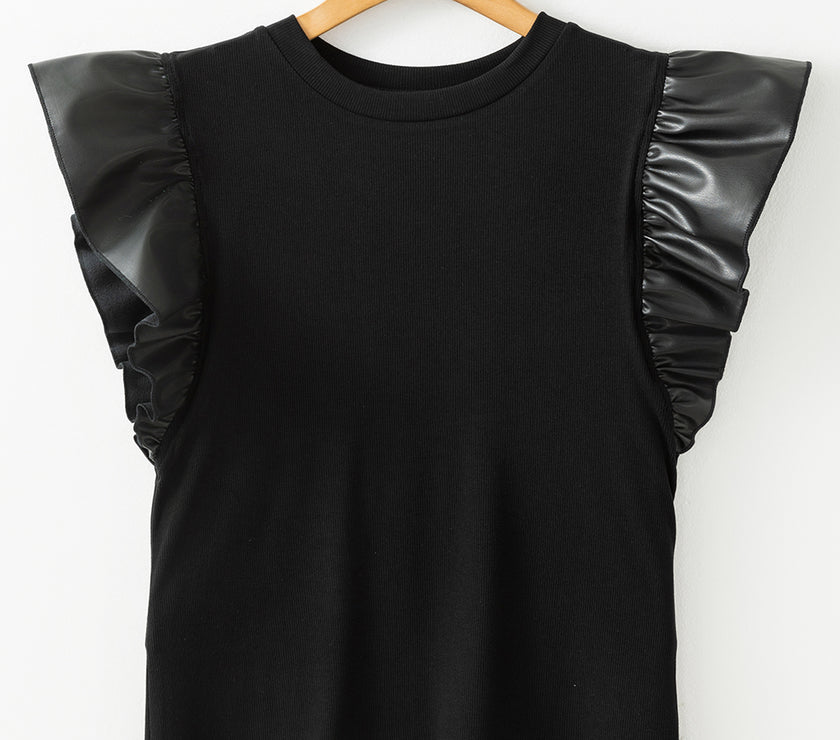 Ruffled Round Neck Cap Sleeve Blouse