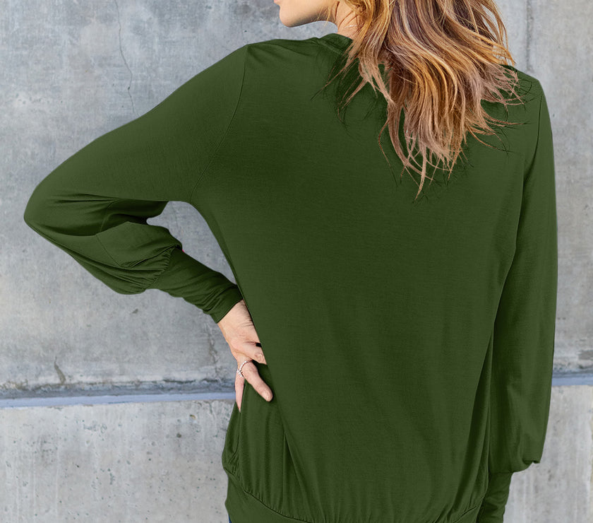 Basic Bae Full Size V-Neck Lantern Sleeve Top