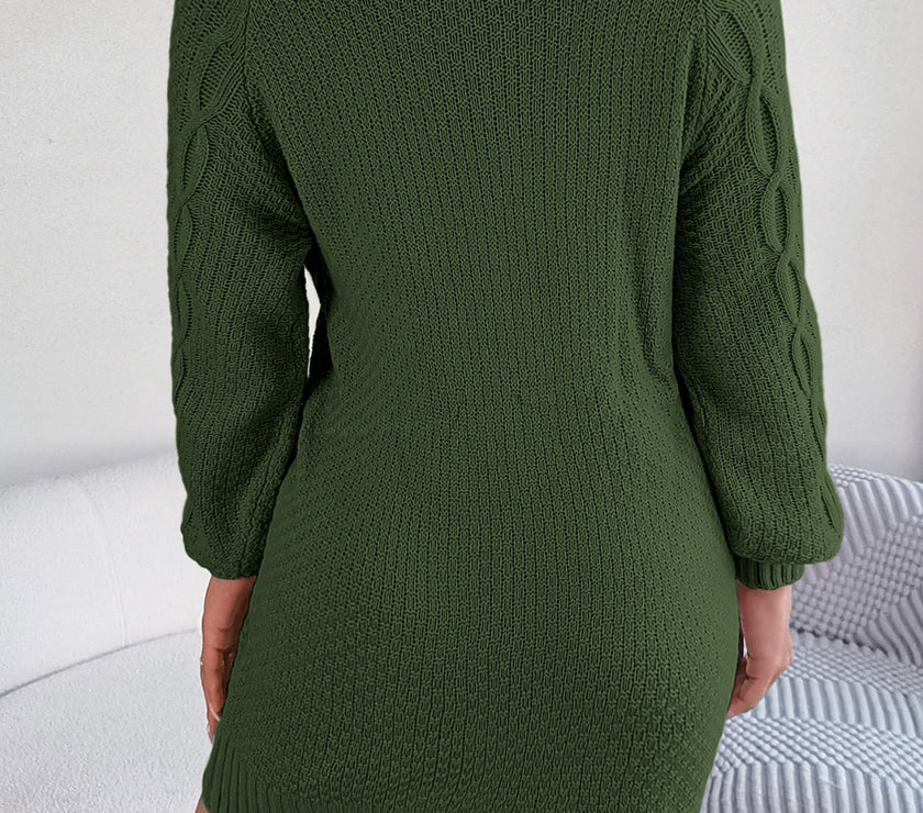 Cable-Knit Round Neck Sweater Dress