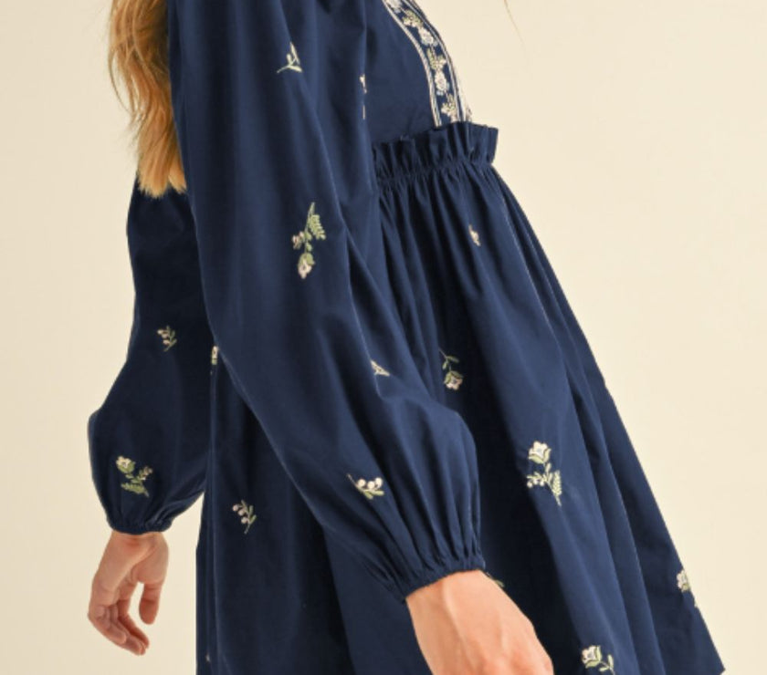 Floral Square Neck Balloon Sleeve Mini Dress