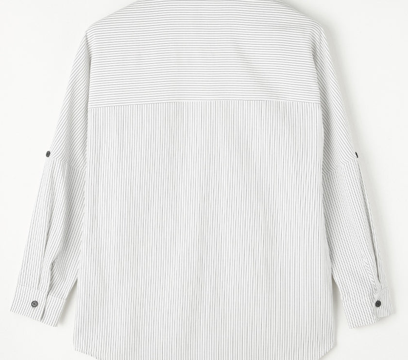 Striped Collared Neck Long Sleeve Shirt