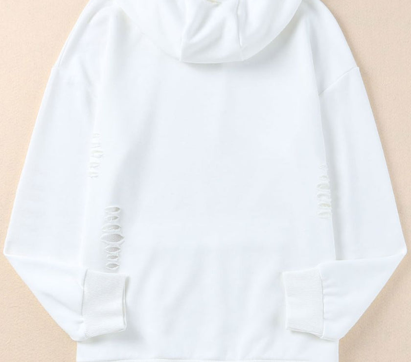Distressed Drawstring Long Sleeve Hoodie