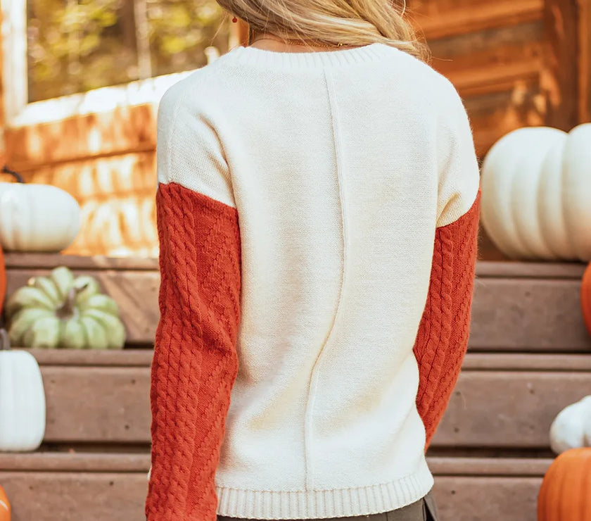 Color Block Round Neck Long Sleeve Sweater