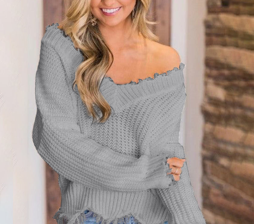 Frayed Hem Dropped Shoulder Sweater