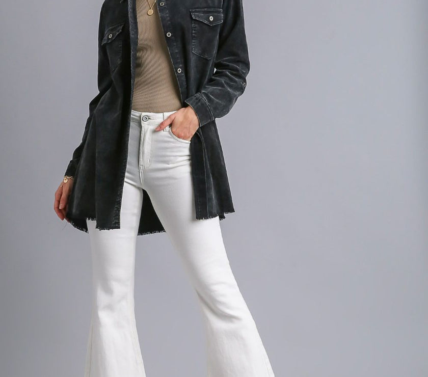 Umgee Raw Hem Button Down Denim Jacket with Chest Pockets