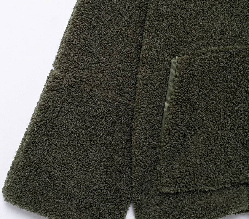 Turtleneck Zip Up Long Sleeve Plush Jacket