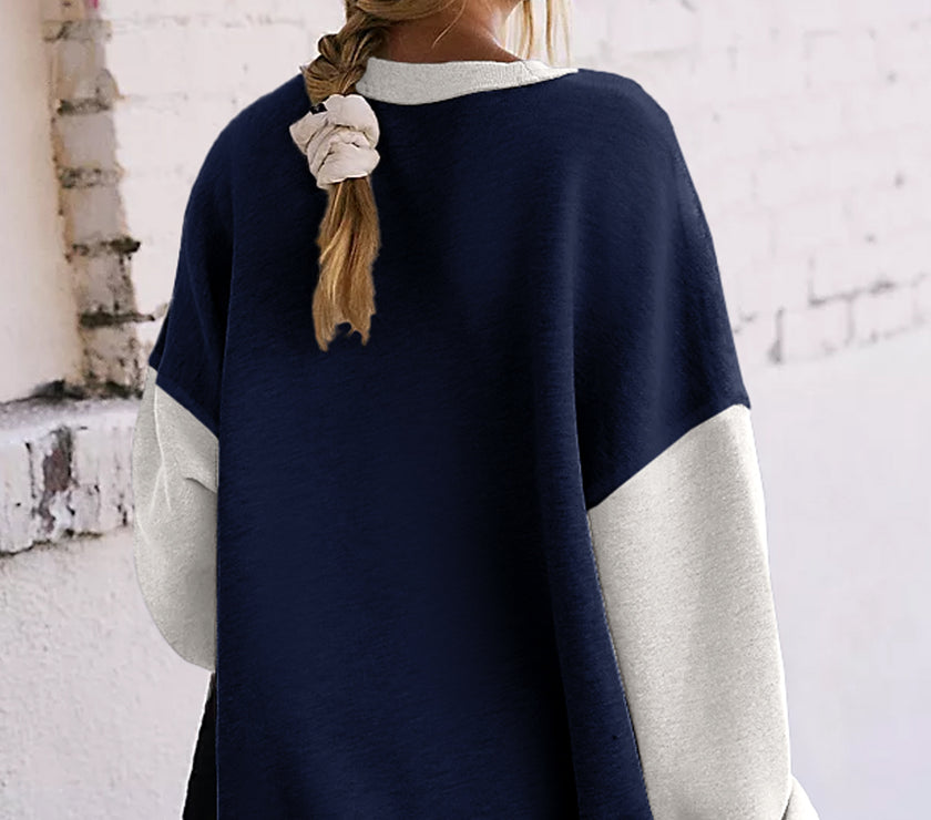 Color Block Round Neck Long Sleeve Sweatshirt