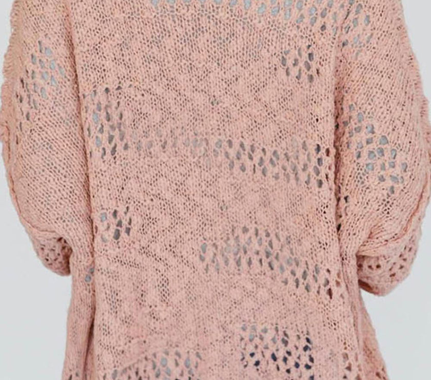 Openwork Open Front Long Sleeve Cardigan