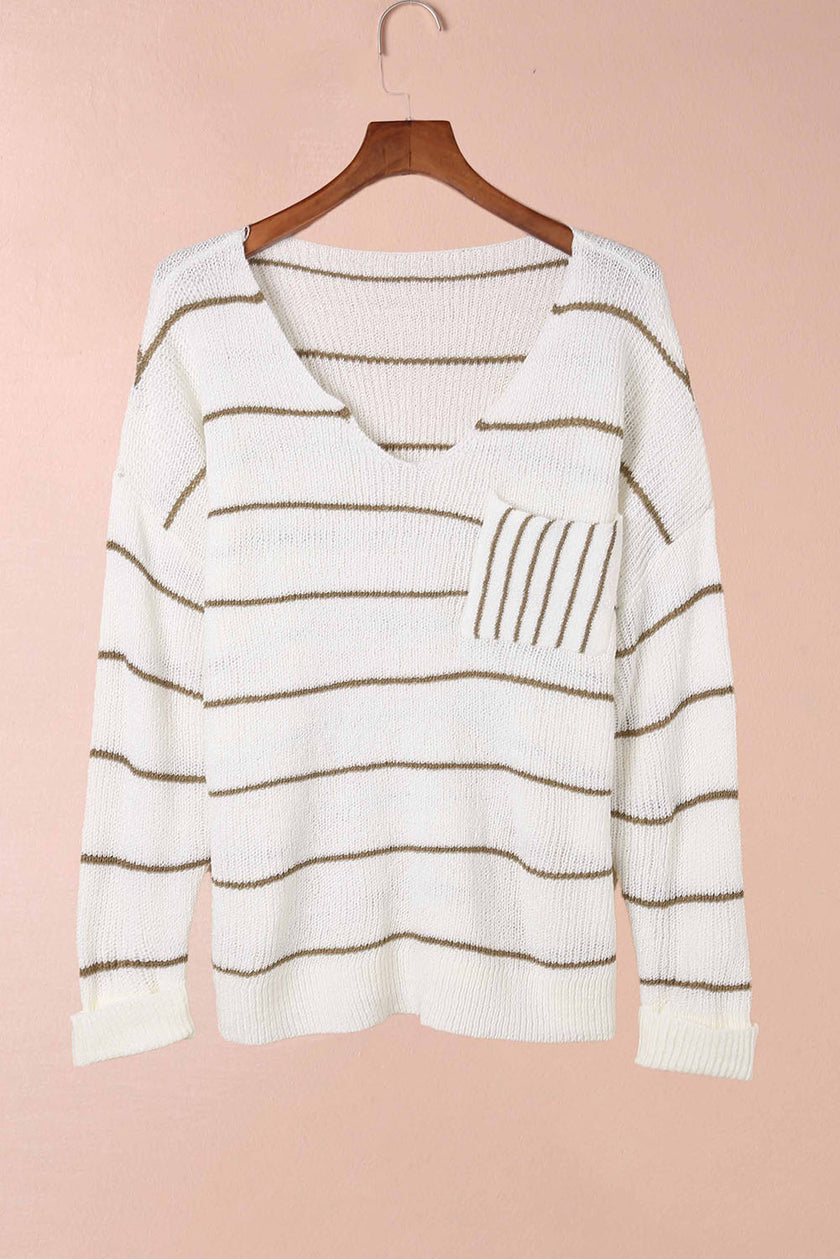 Striped V-Neck Drop Shoulder Sweater