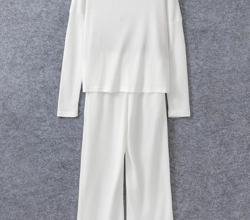 Round Neck Long Sleeve Top and Drawstring Pants Lounge Set