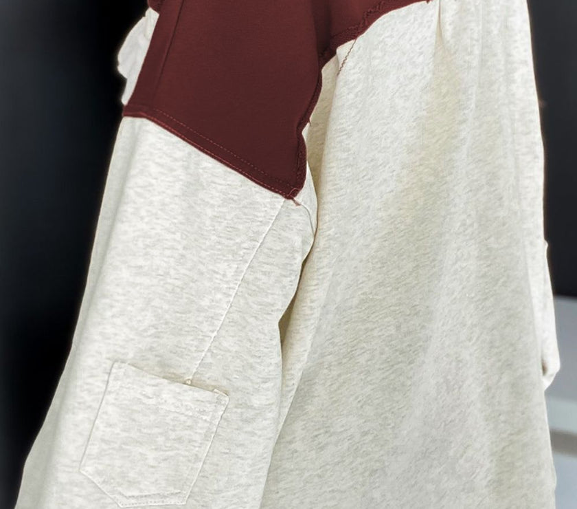 Pocketed Contrast Collared Neck Jacket