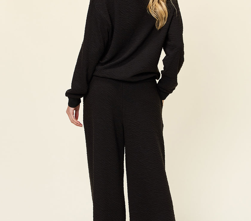 Double Take Full Size Texture Long Sleeve Top and Pants Set