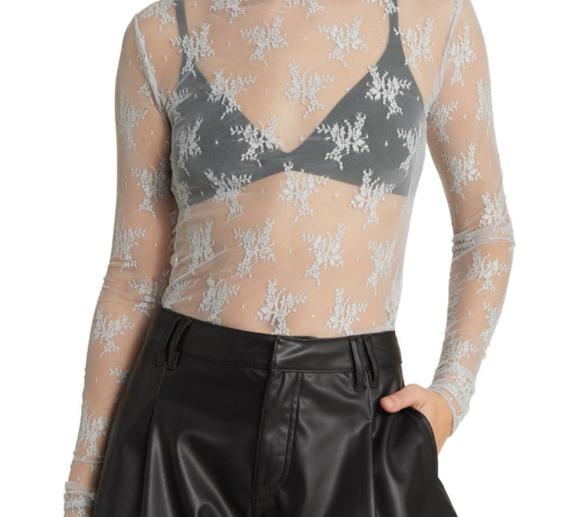 Lace Mock Neck Long Sleeve Blouse