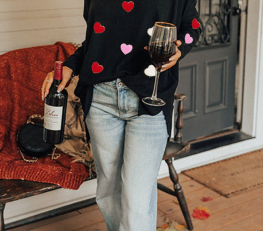 Valentine’s Day Heart Patched Turtleneck Long Sleeve Top