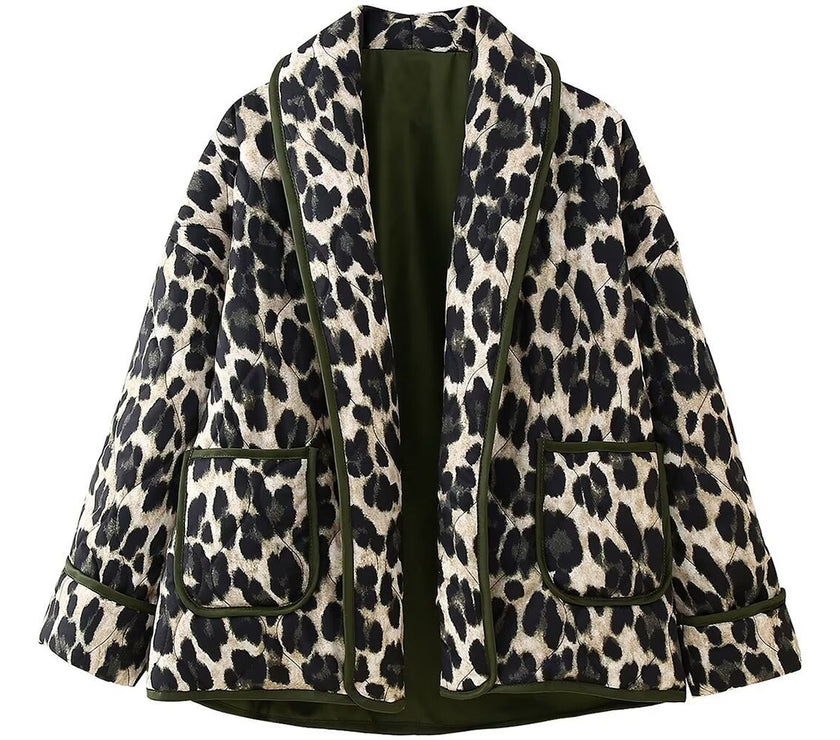 Leopard Open Front Long Sleeve Outerwear