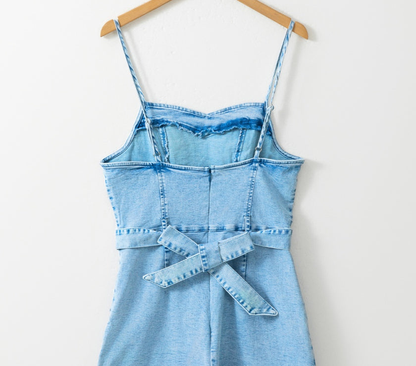 Tied Spaghetti Strap Denim Romper