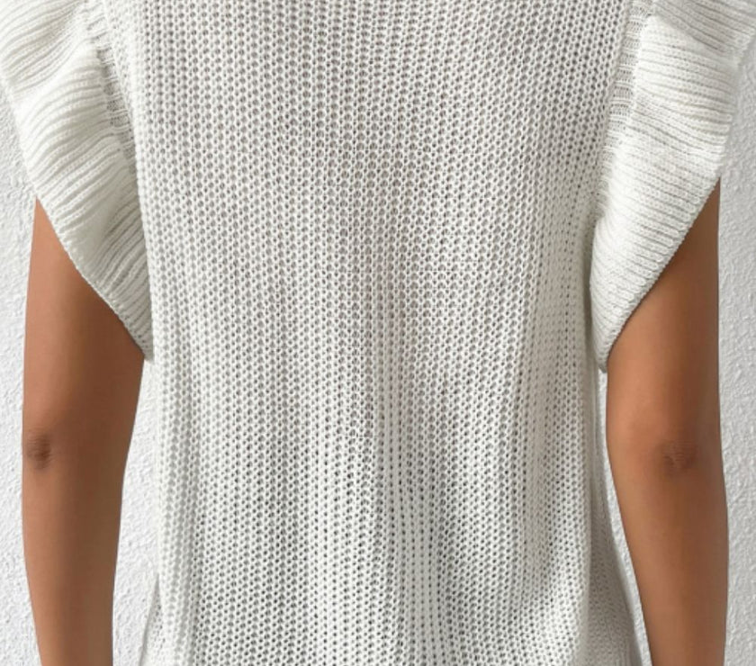 Cable-Knit Turtleneck Cap Sleeve Sweater