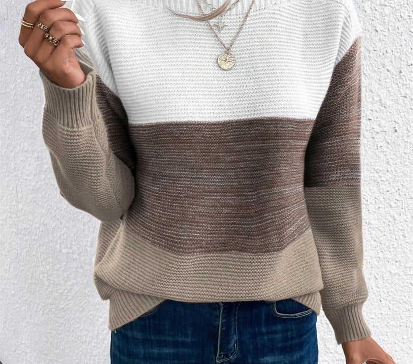 Color Block Drop Shoulder Long Sleeve Sweater