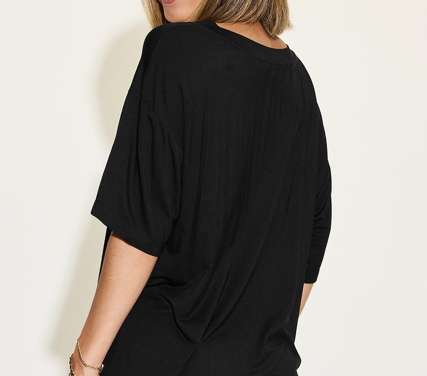Basic Bae Full Size Bamboo V-Neck Drop Shoulder T-Shirt
