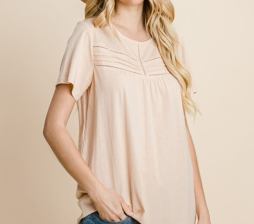 Cotton Bleu by Nu Label Eyelet Round Neck Short Sleeve T-Shirt