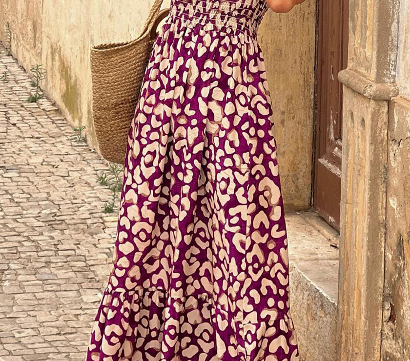 Ruffled Printed Wide Strap Dress